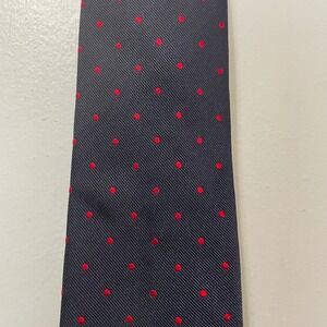 Breuer Hunt Club Clothiers Mens Navy Red Polka Dot Silk Necktie